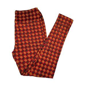 Lularoe Leggings Red Yellow Black Grid Lines Geometric Print Tall & Curvy TC